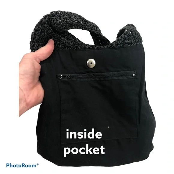 Black woven beaded boho shoulder/sling bag - Picture 4 of 6